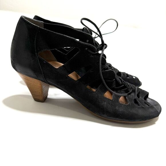 PAUL GREEN Womans Munchen Prague Open Toe Lace Up Suede Booties Size 6.5 Black - Picture 1 of 14